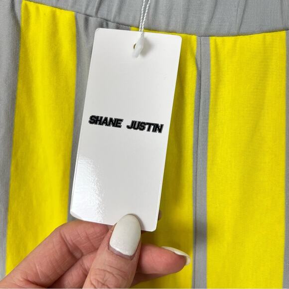 NWT Shane Justin Runway Flare Pants sz 2XL Yellow Grey Stripe Cotton Authentic - Picture 7 of 9